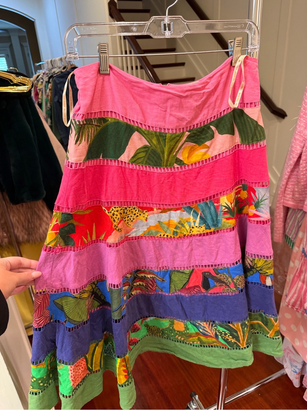 FARM Rio Multicolor Tiered Midi Skirt - Pink, Green, Blue, Purple, Red